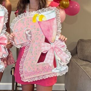 Custom Personalized 21st Birthday Sign Lace And Pearls SZ 16x21”